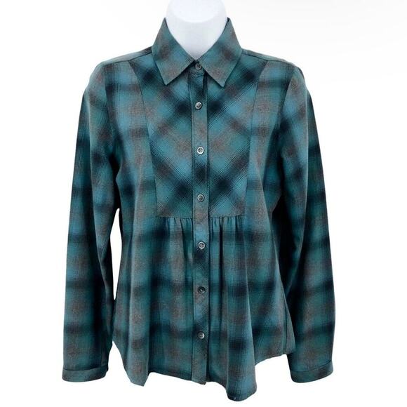 Royal Robbins Womens Heidi Bib Front Plaid Shirt XS Button Up Teal Green Flannel - Picture 1 of 8